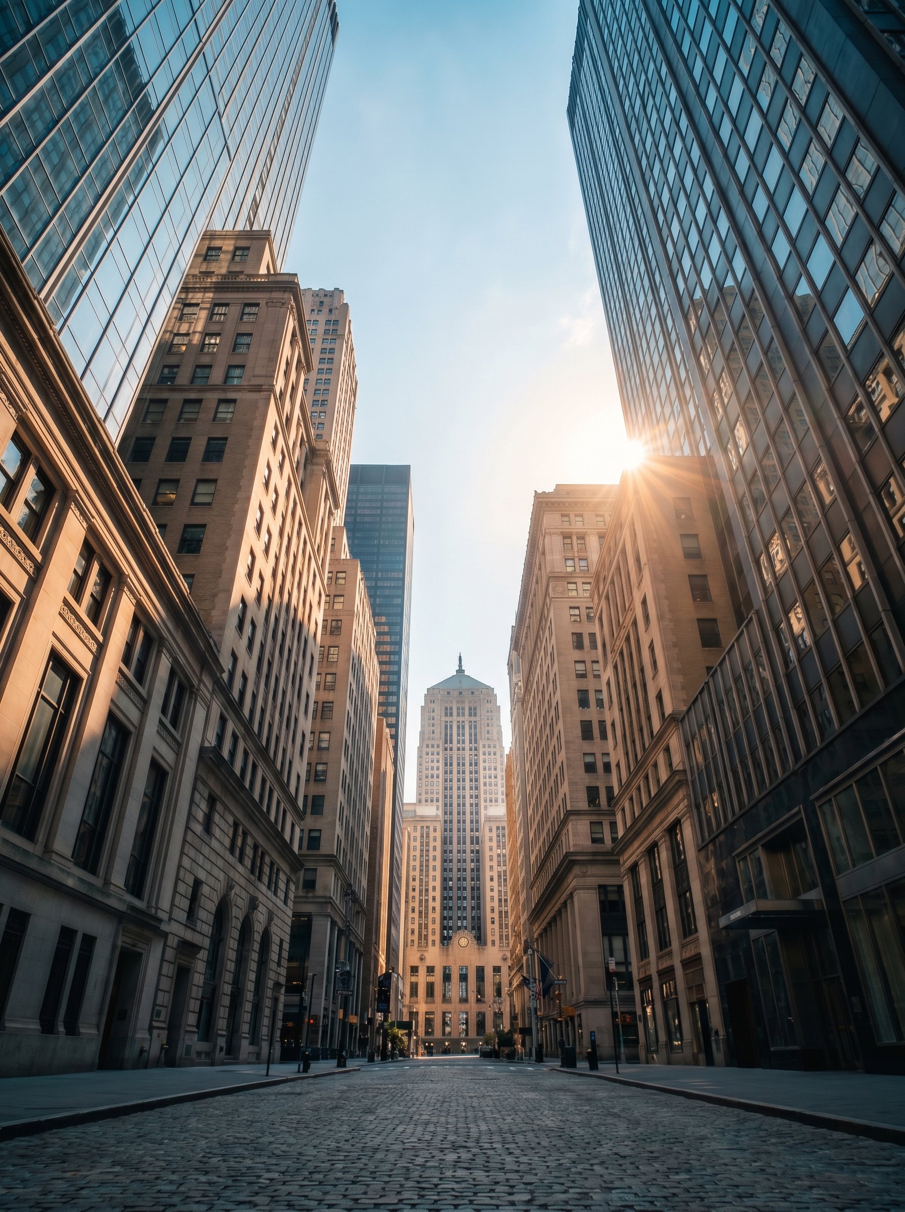 New York City skyscrapers viewed from street level